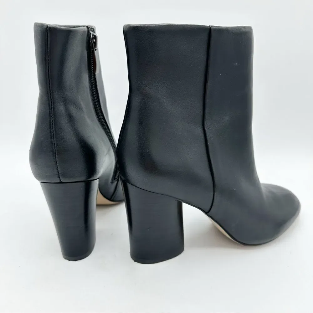 Neiman Marcus Niana‎ Almond Toe Bootie Black Leather Oval Sculptural Heel Sz 5.5